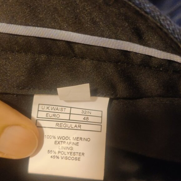 Moss London 38R 32w navy check slim fit suit half lined 100% fine merino wool - Picture 4 of 8